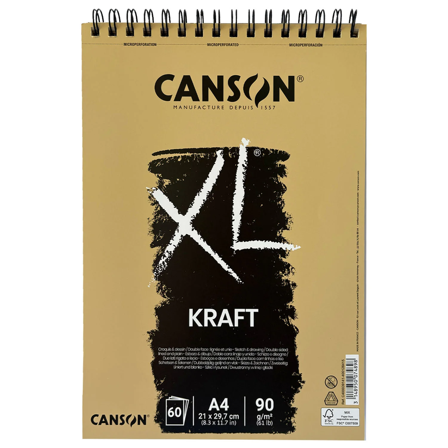 Croquera Dibujo Canson XL Kraft A4 90gr 60Hj