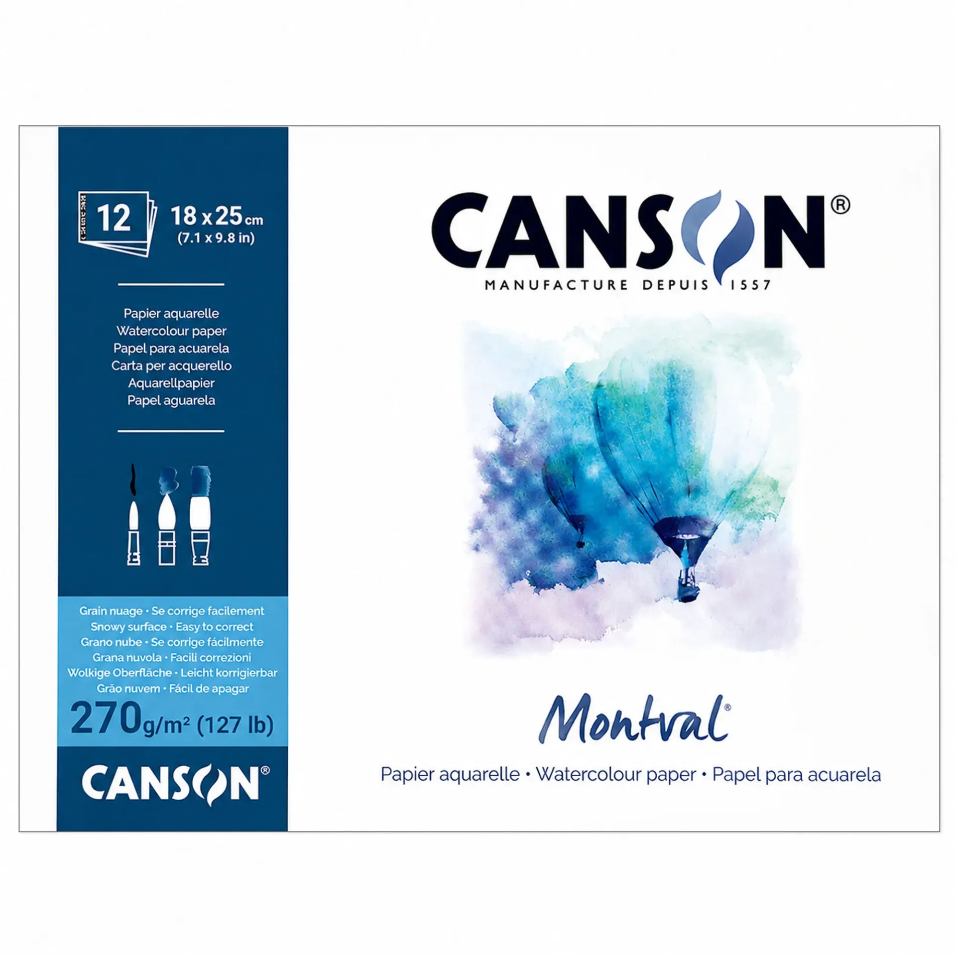 Block Acuarela Canson Montval 18x25cm 270gr Grano Nube 12 Hj