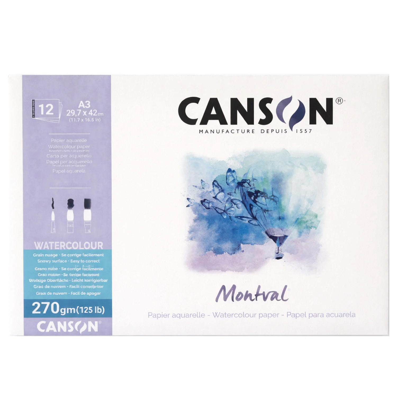 [C200807325] Block Acuarela Canson Montval 29.7x42cm 270gr Grano Nube 12 Hj
