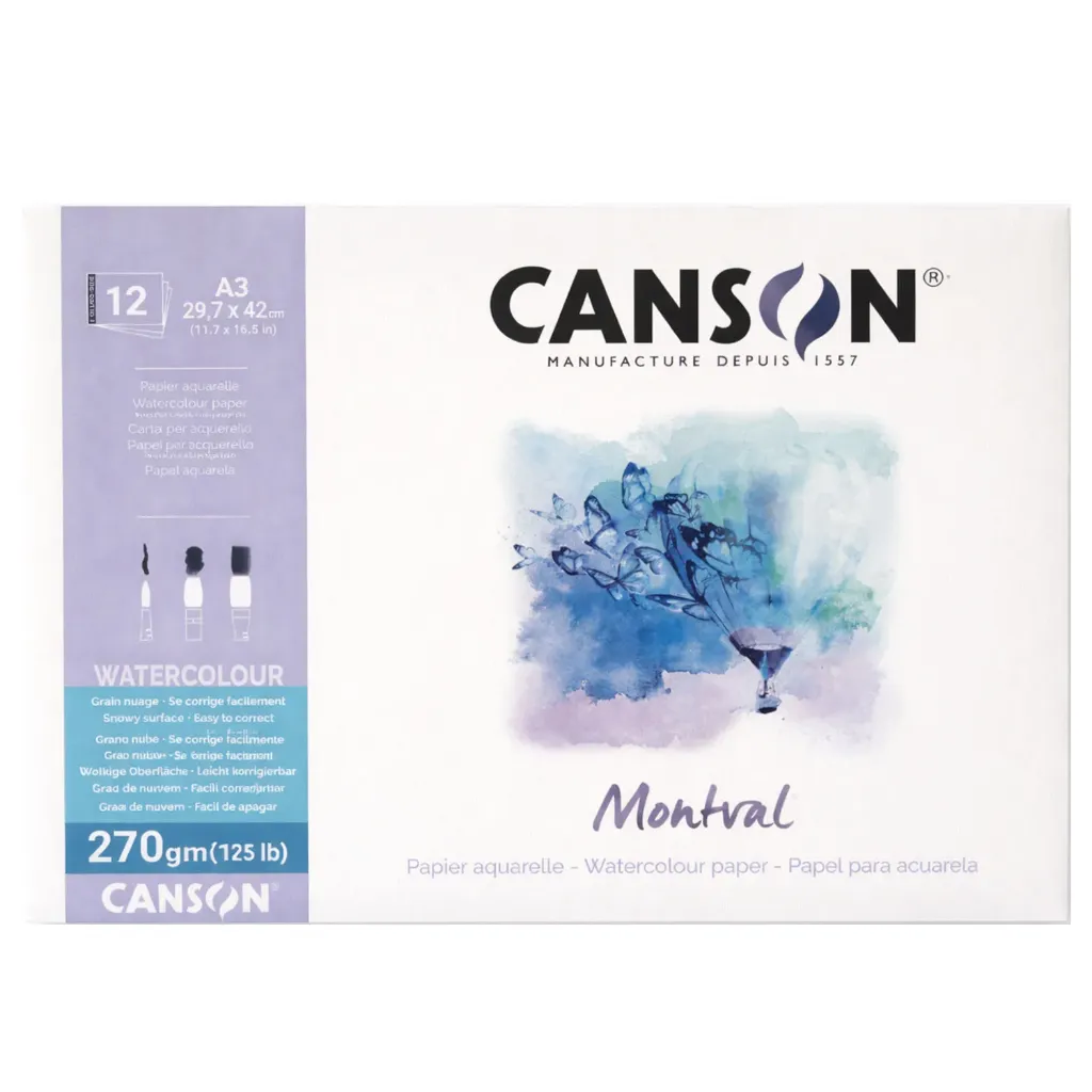 [C200807325] Block Acuarela Canson Montval 29.7x42cm 270gr Grano Nube 12 Hj