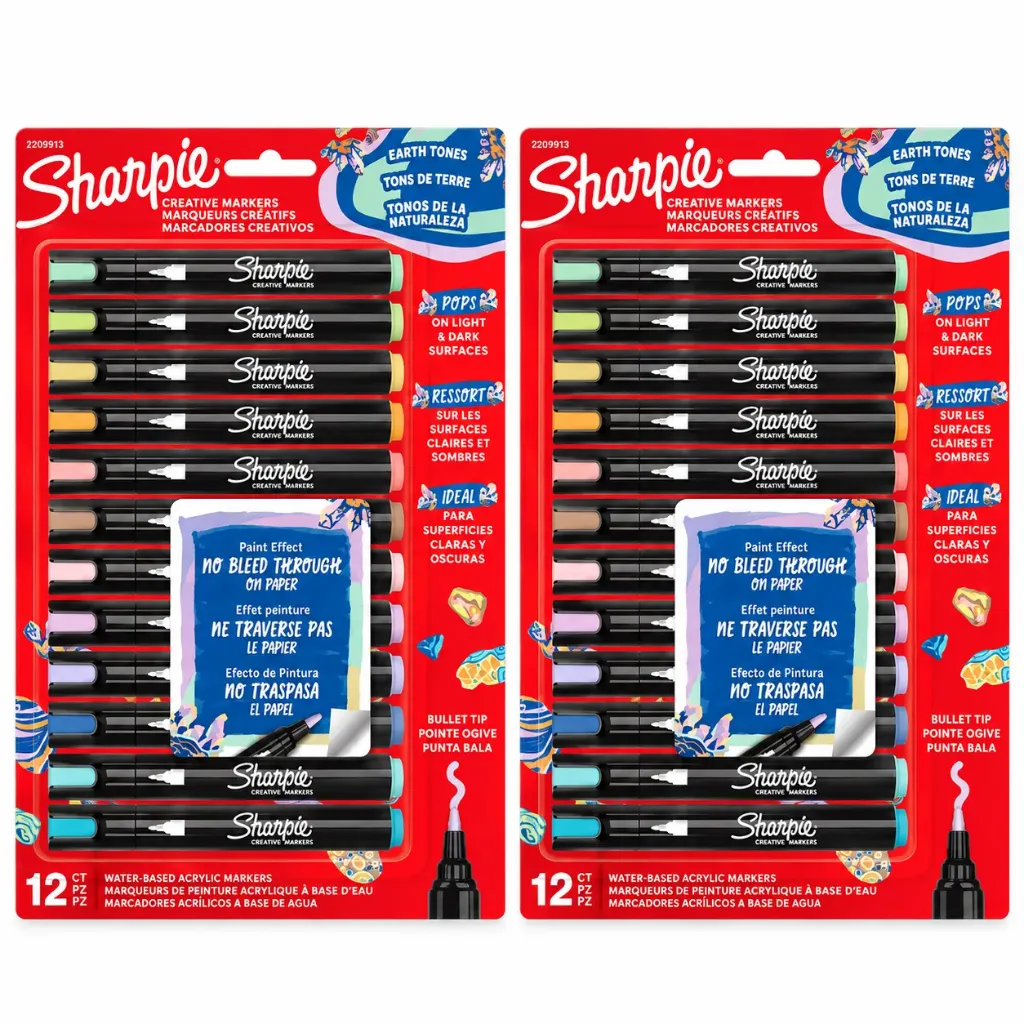 2 Set de Marcadores Sharpie Acrílico Punta Bala 12 Tonos de la Naturaleza 1.0mm