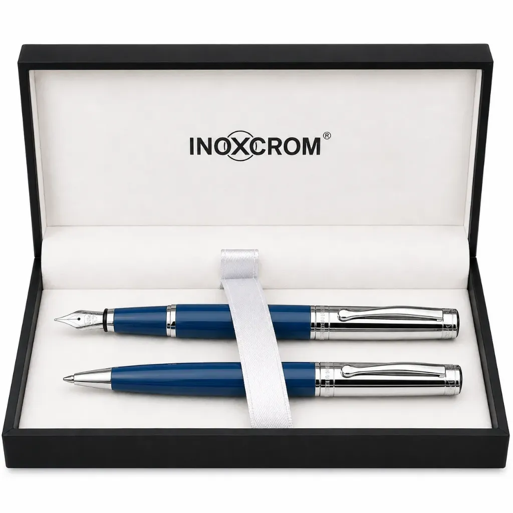 Juego Bolígrafo + Pluma Inoxcrom Vista. Punta M. Tinta Azul.