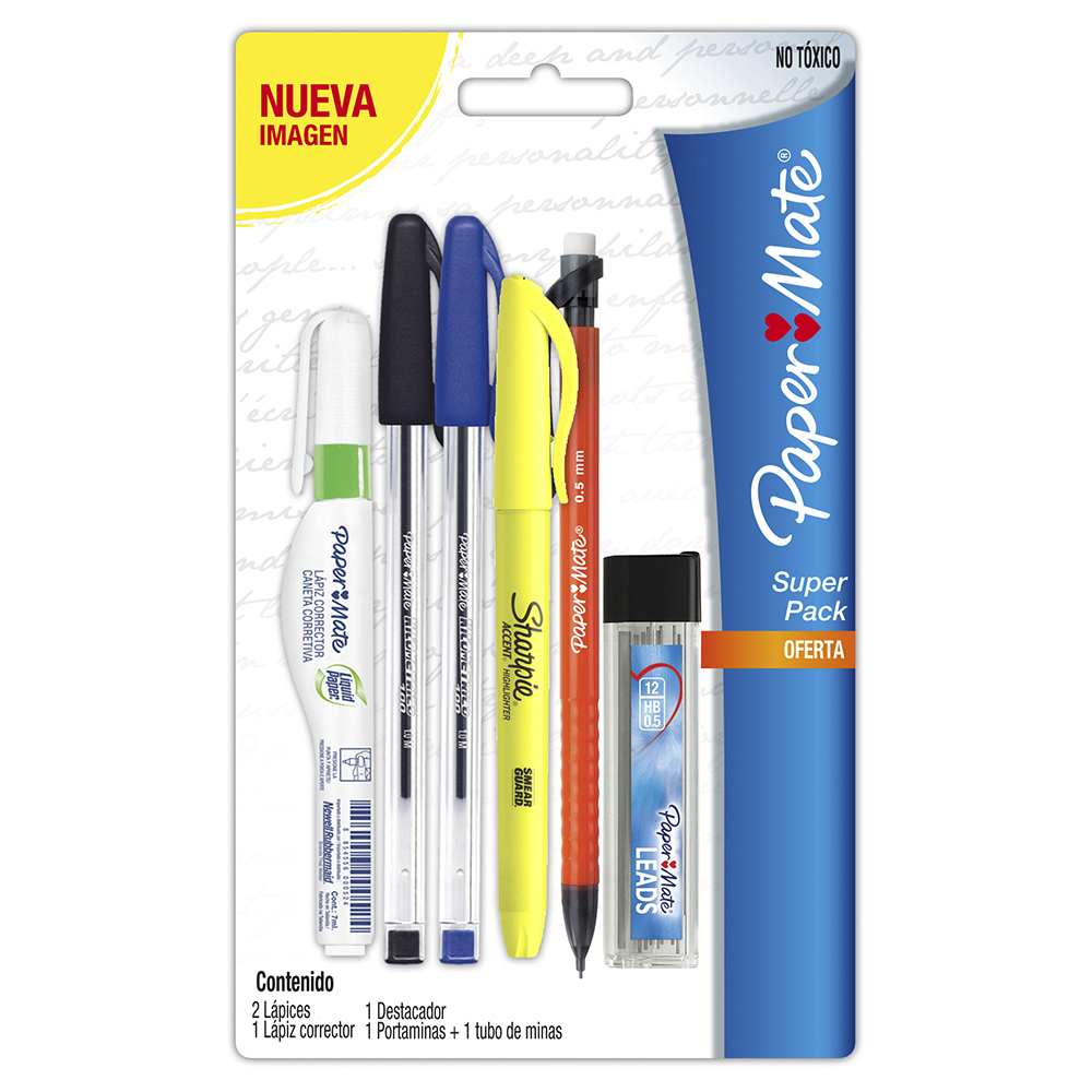 Pack Universitario Bolígrafos x2 Corrector Destacador Portaminas y Goma