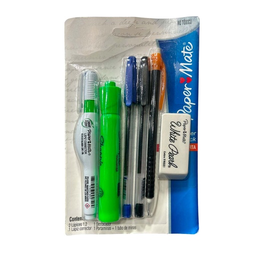 Pack Universitario Bolígrafos x2 Corrector Destacador Portaminas y Goma