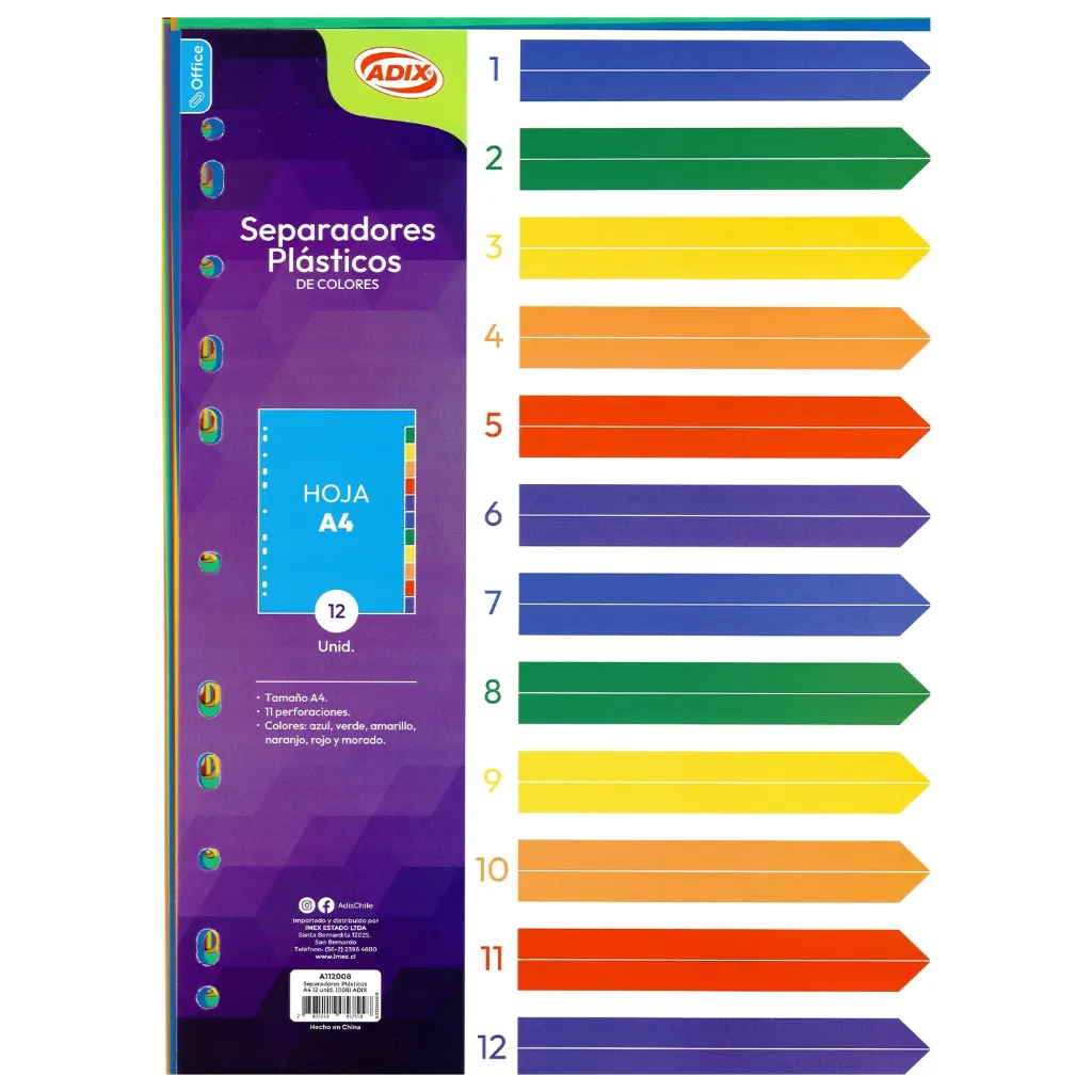 Separadores Plásticos Tamaño A4 Adix (12ud)