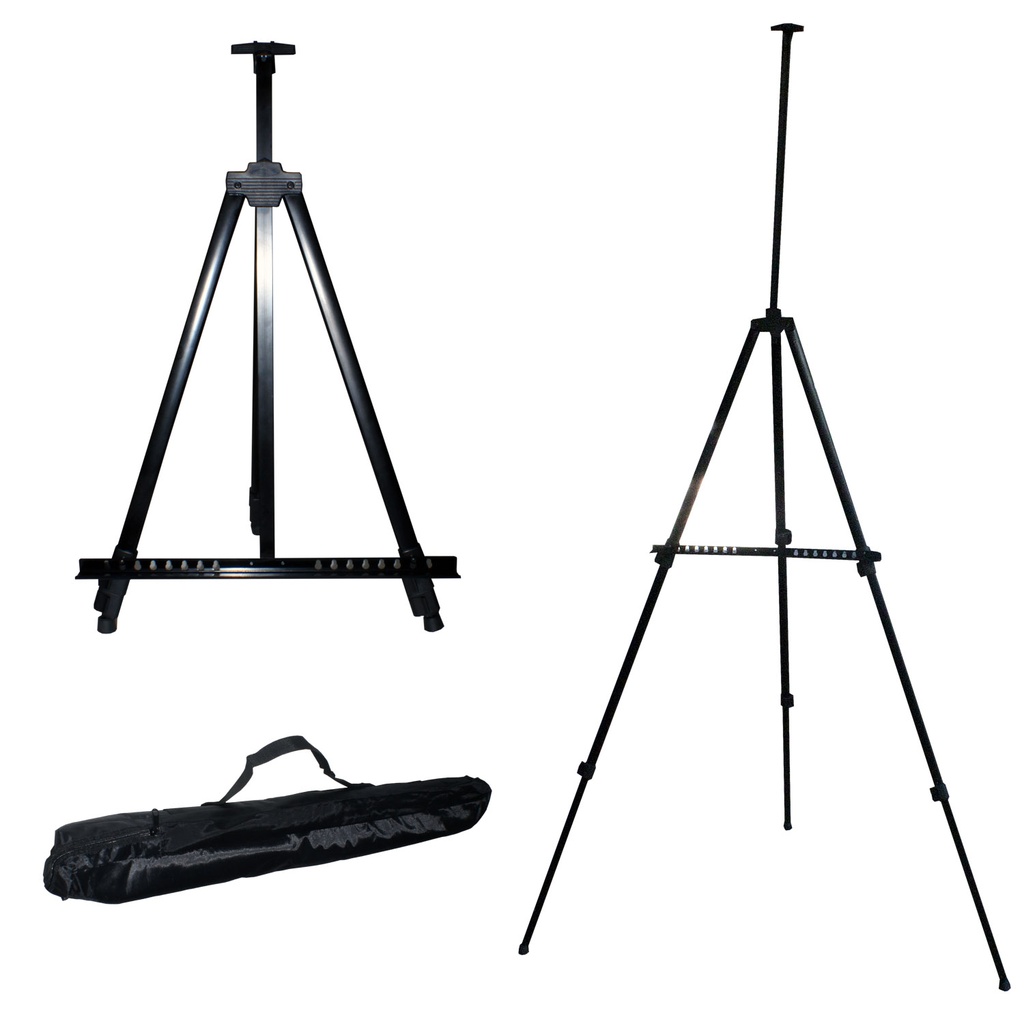 Atril plegable de aluminio negro 170cm con estuche transportador