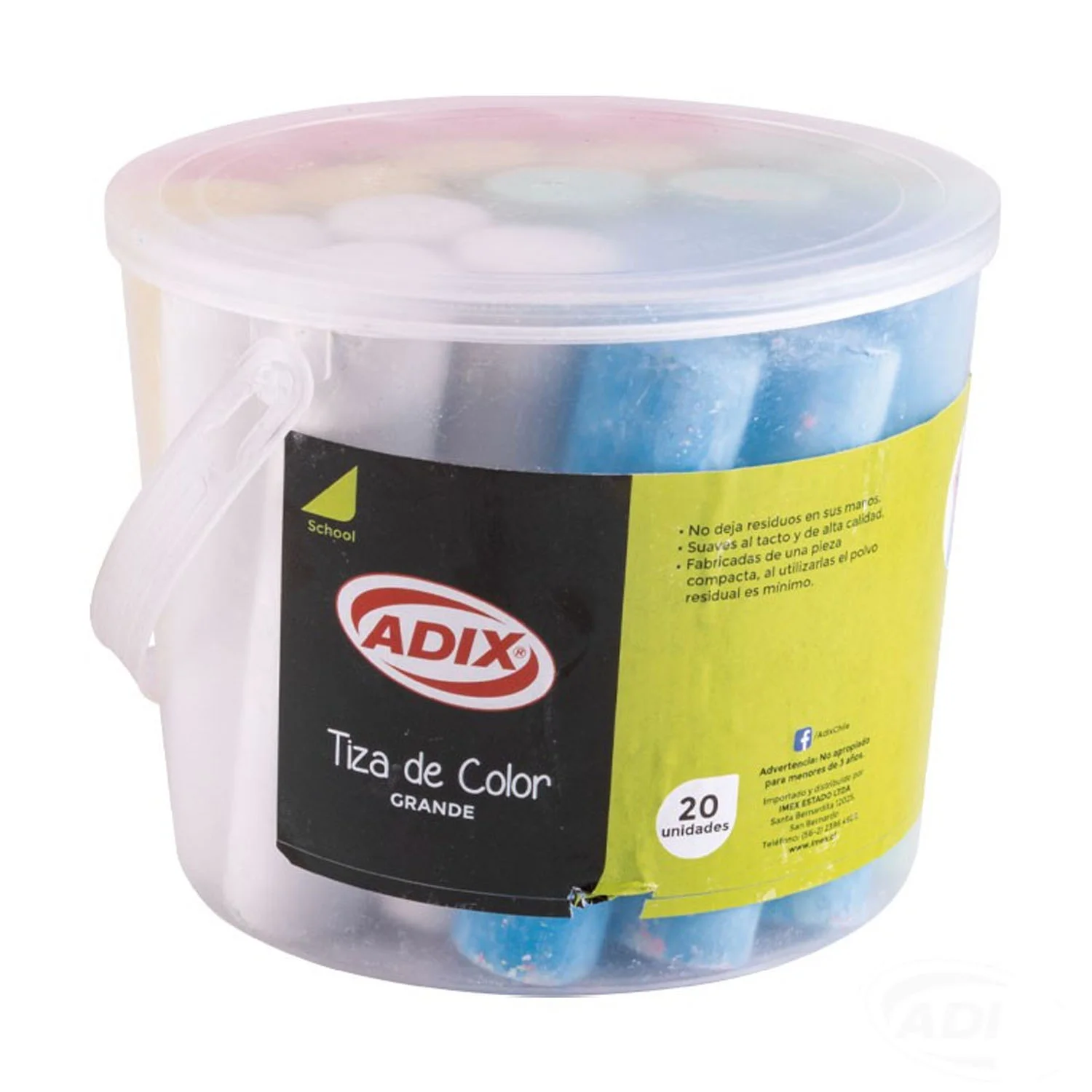 [A501020] Balde de Tiza Grande Adix 5 Colores (20 tizas)