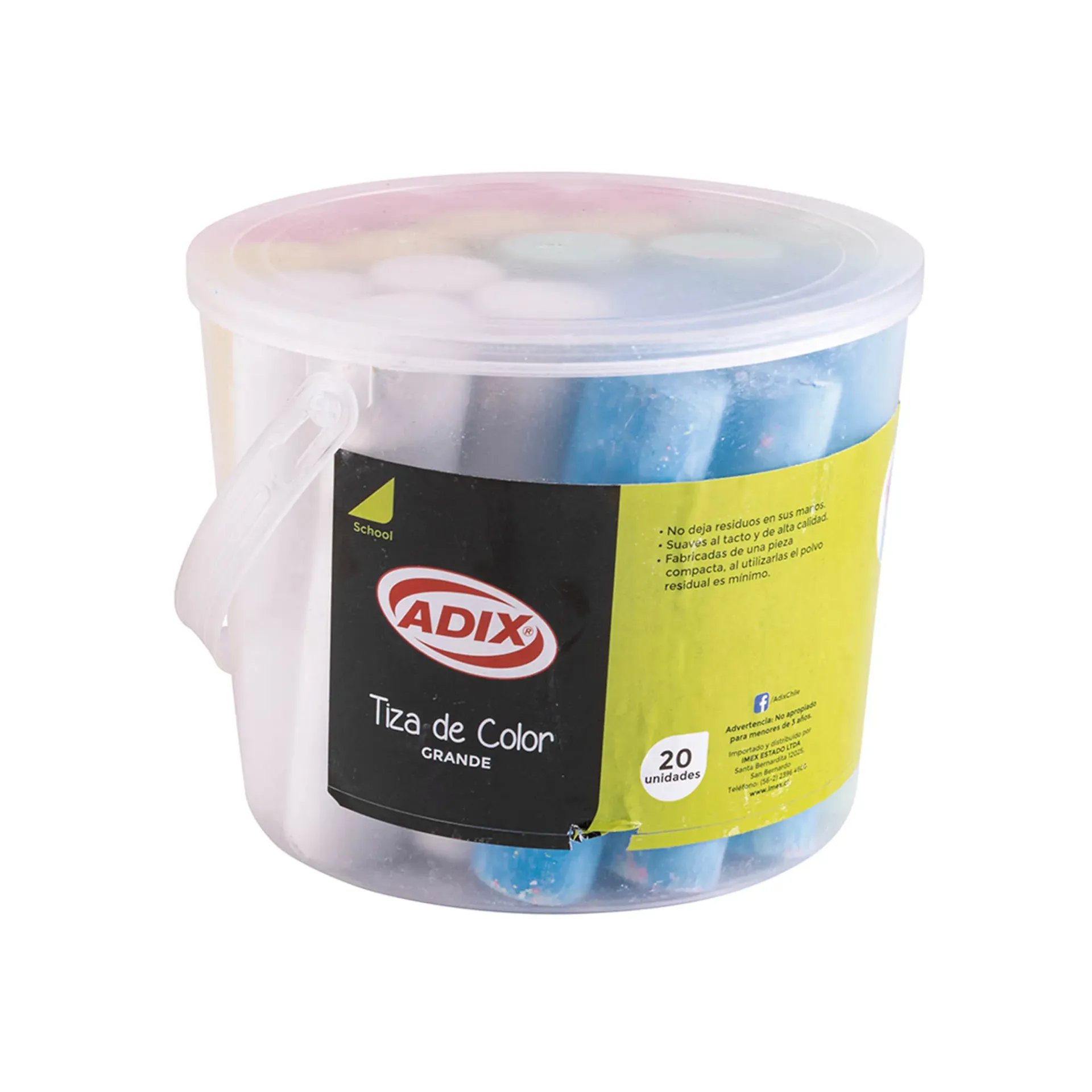 [A501020] Balde de Tiza Grande Adix 5 Colores (20 tizas)