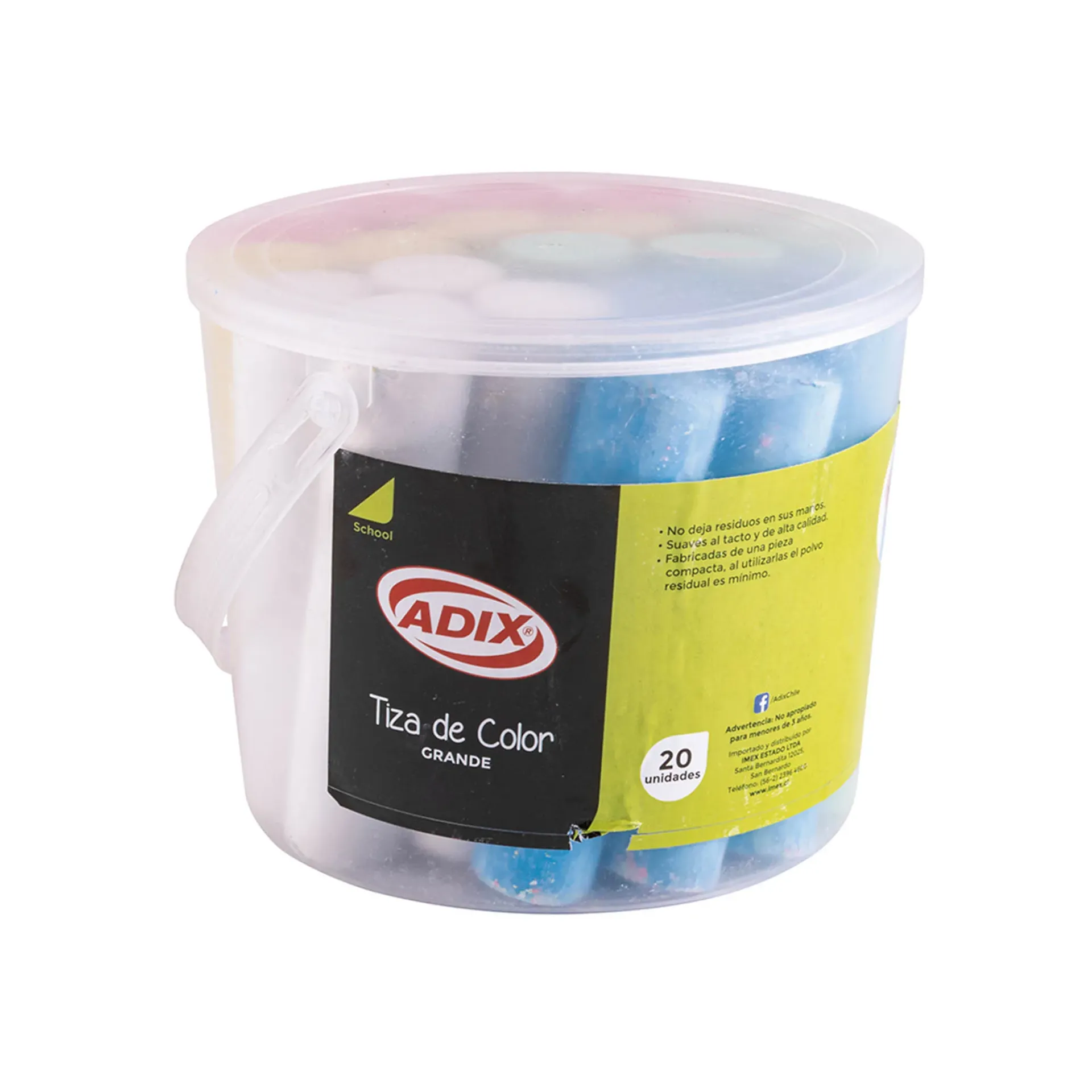Balde de Tiza Grande Adix 5 Colores (20 tizas)