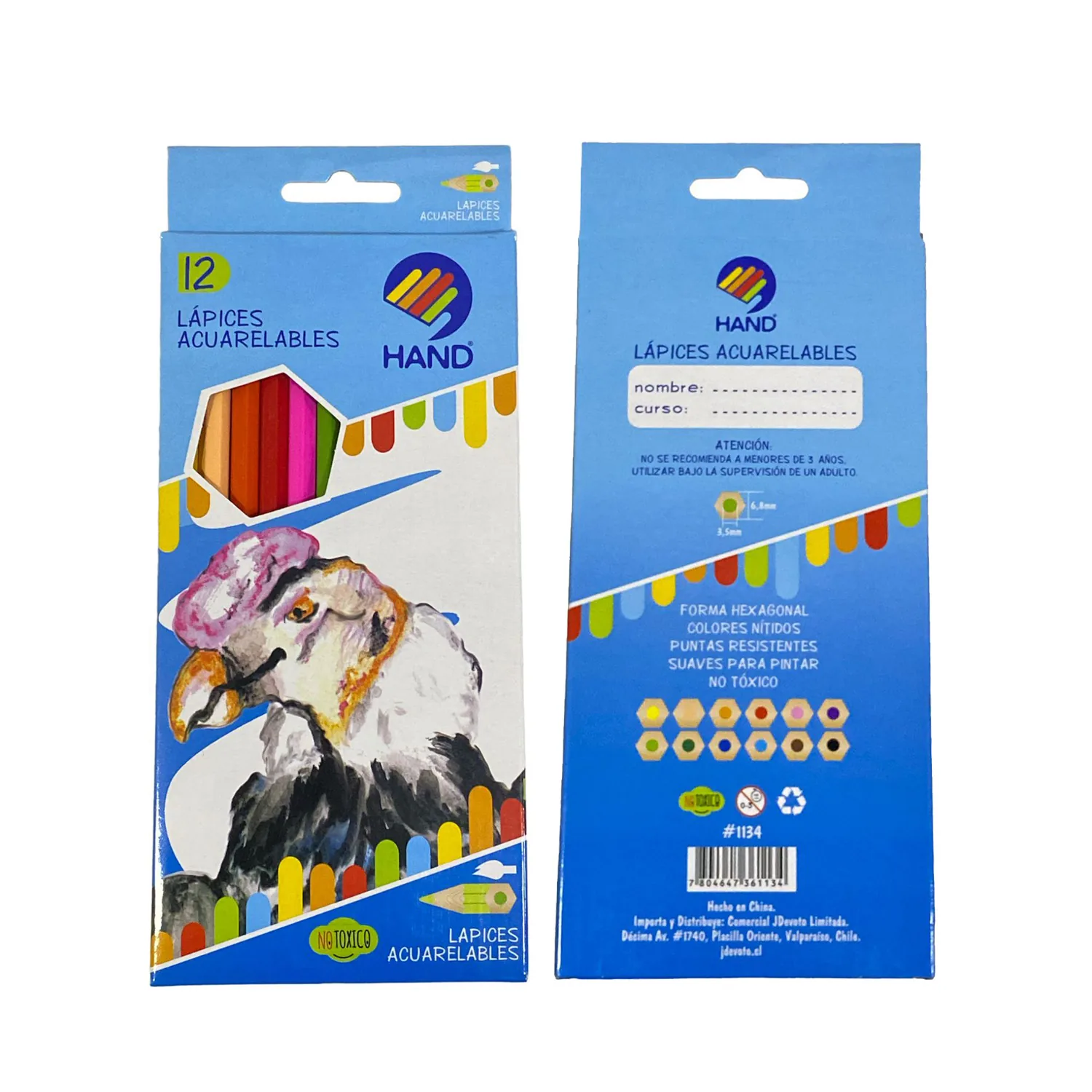 Lápices Acuarelables Hand 12 Colores