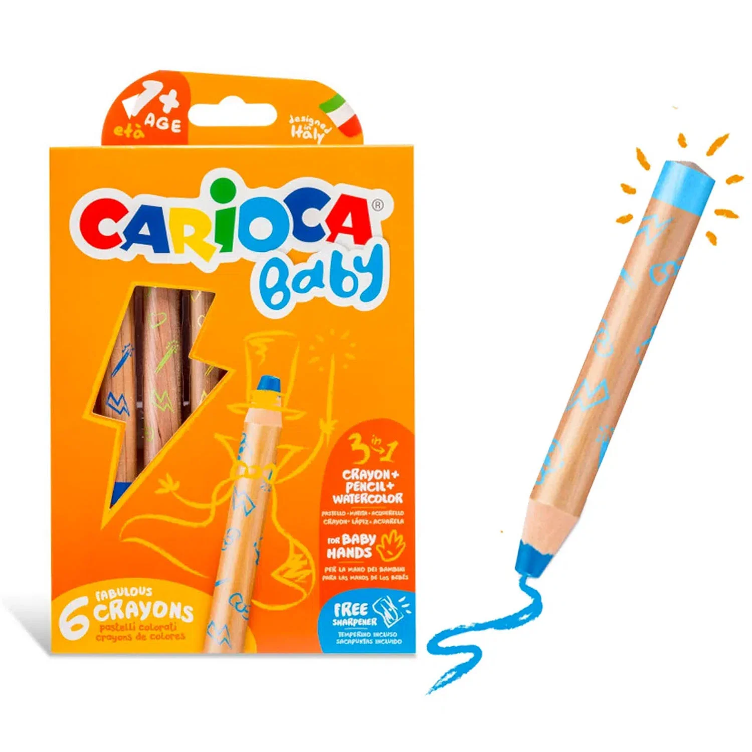 Lápices Carioca 3 en 1 (6 Colores)+ Sacapunta BABY