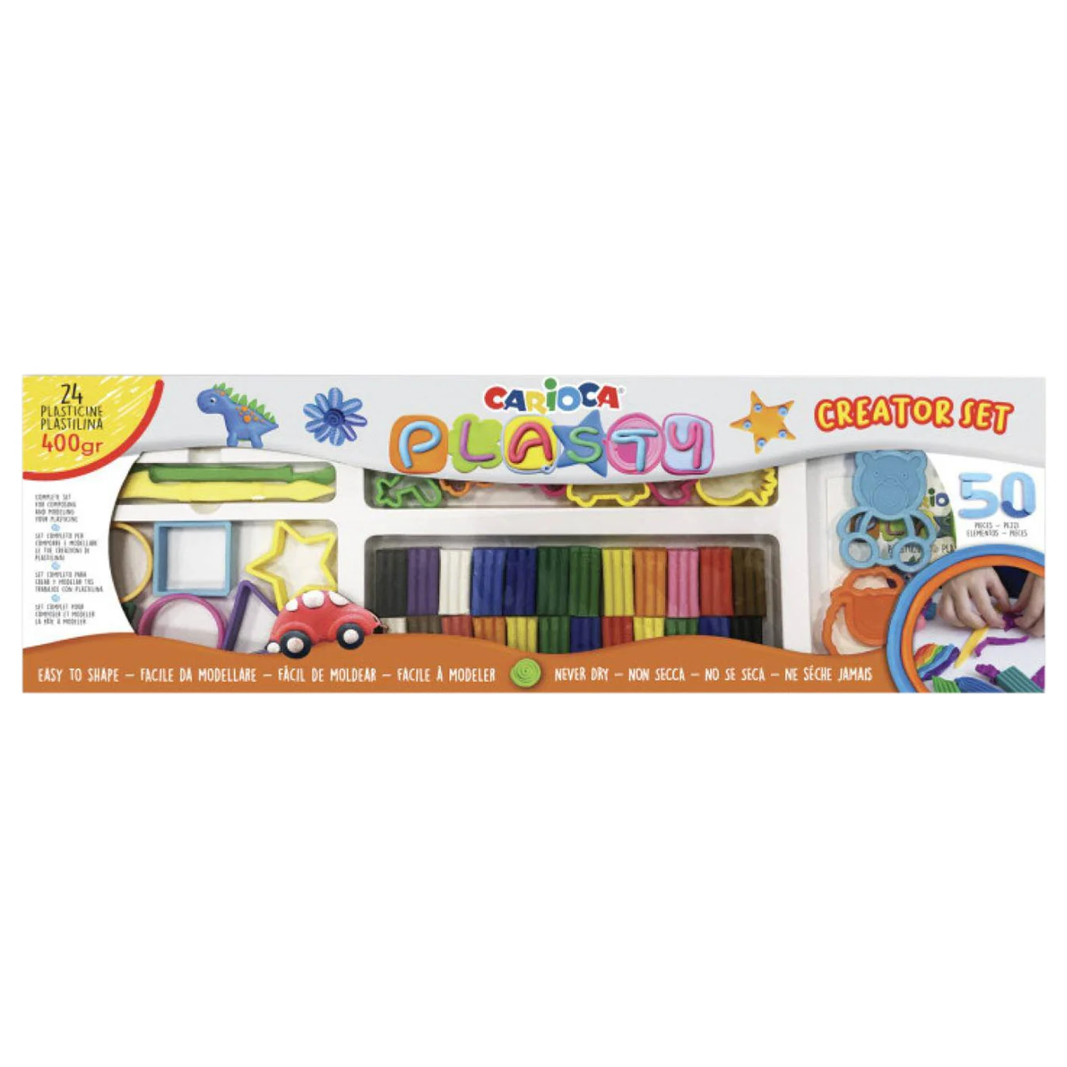 Set Plasticina Carioca 12 colores 400gr + Herramientas de molde
