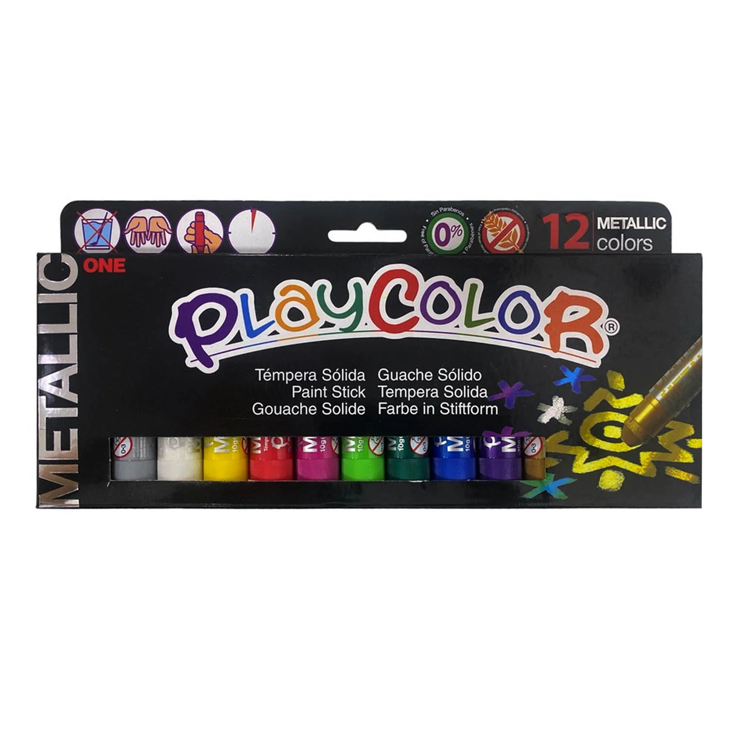 Témpera sólida Metalizada Playcolor 12 colores