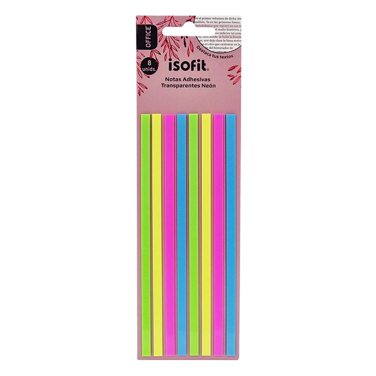 [36166-6] Blíster Tiras Adhesivas Neón Transparente Isofit 4 Colores
