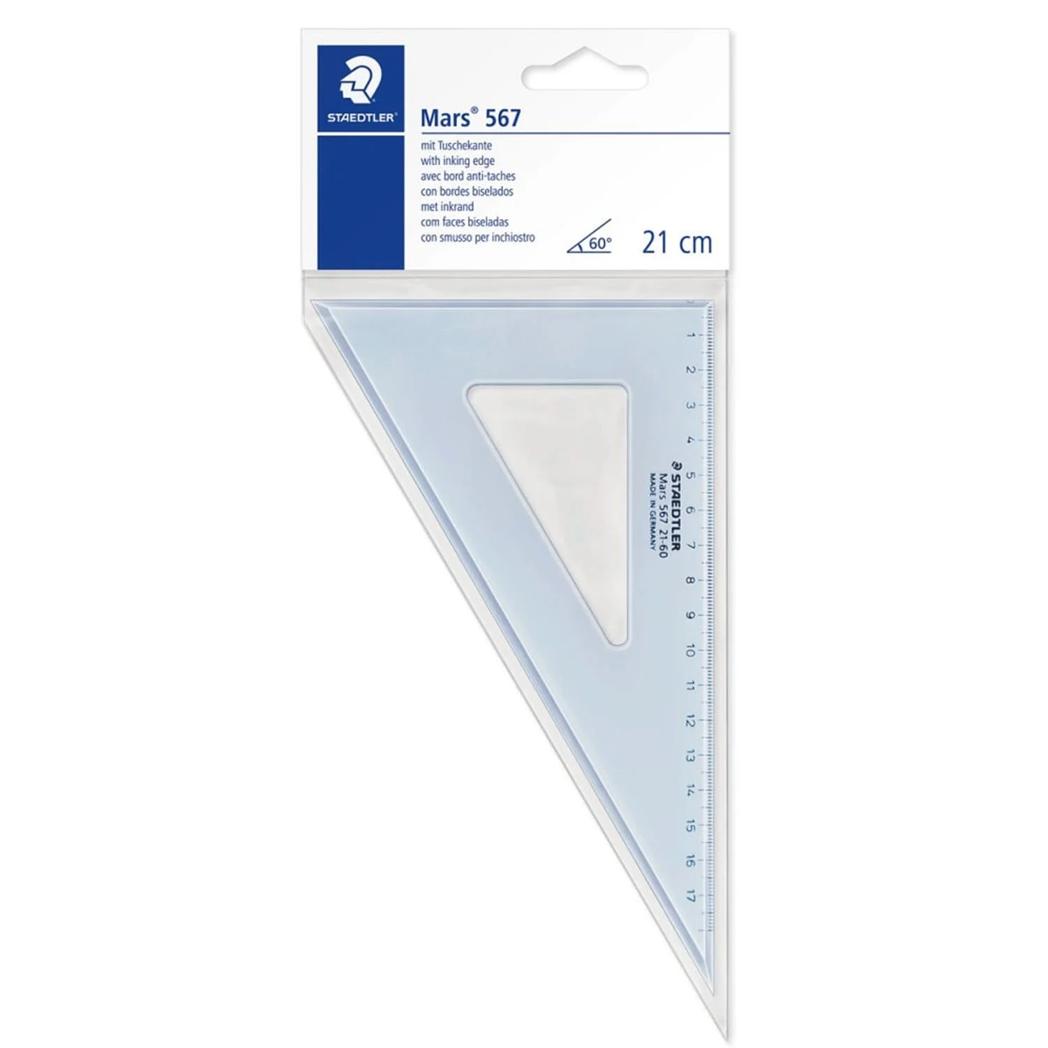 [206001] Escuadra Plástica Staedtler Azul Transparente 21cm 21-45