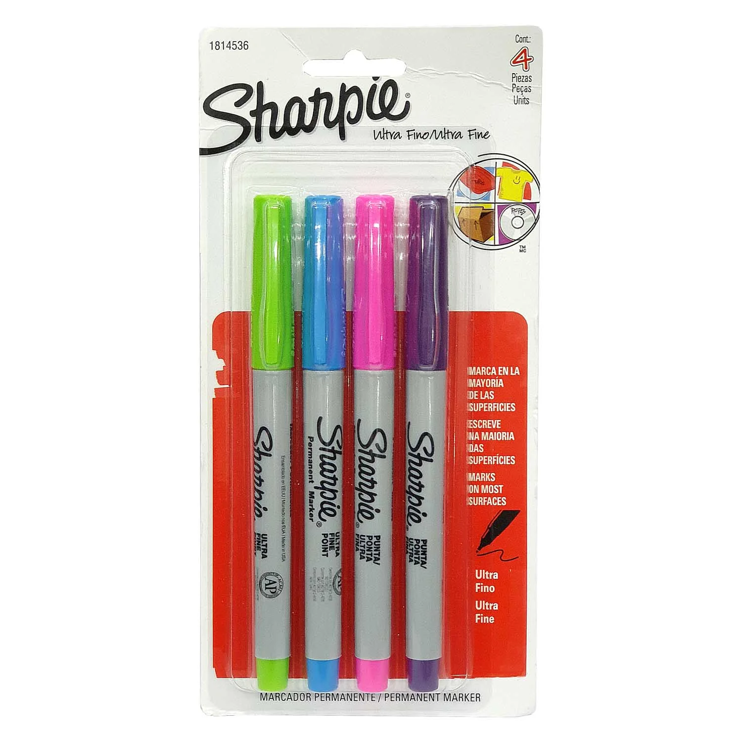 Marcador Sharpie Punta Ultra Fina Permanente (4 colores)