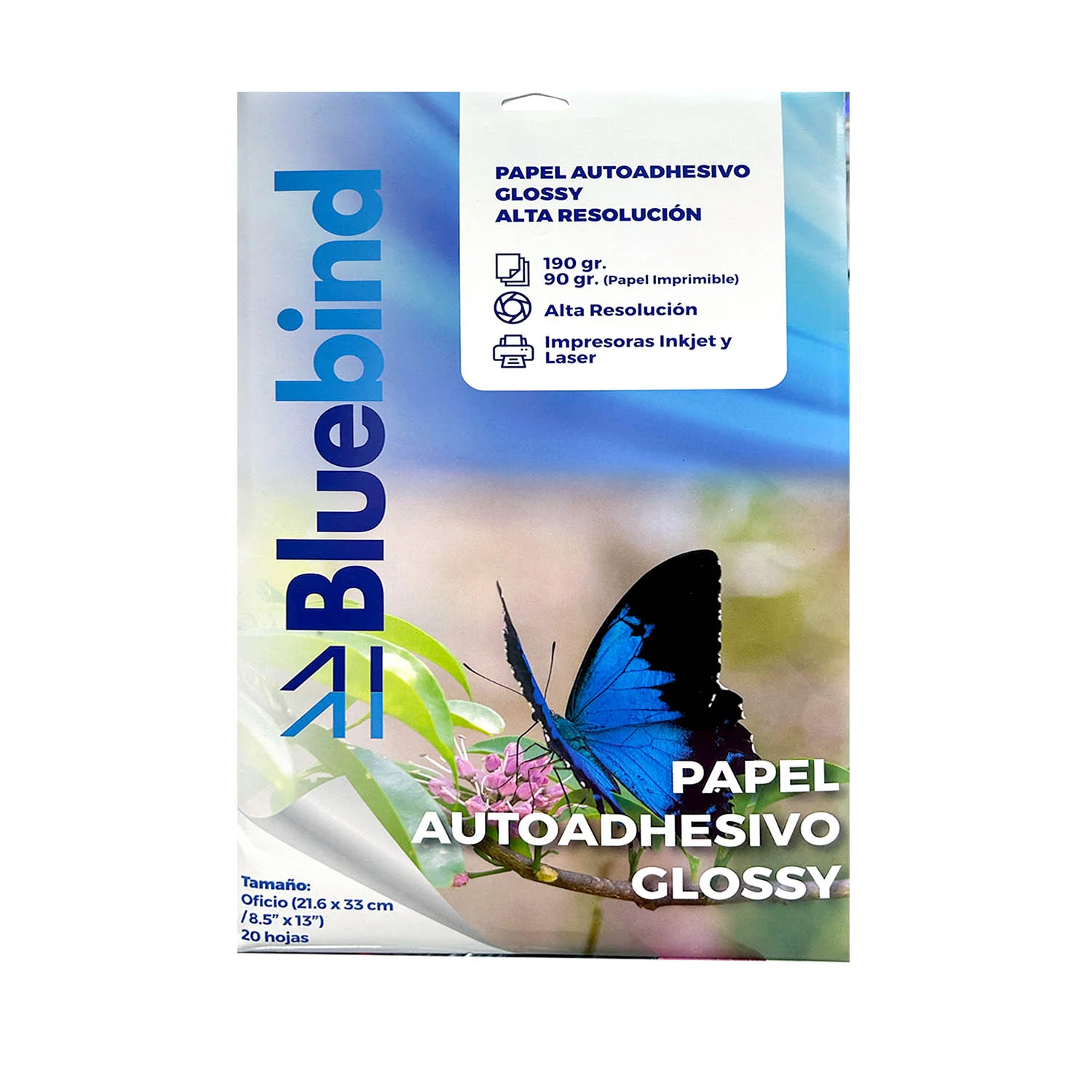 [ADH-SAGO] Papel Autoadhesivo Brillante AR 190gr.Oficio (20 hojas)