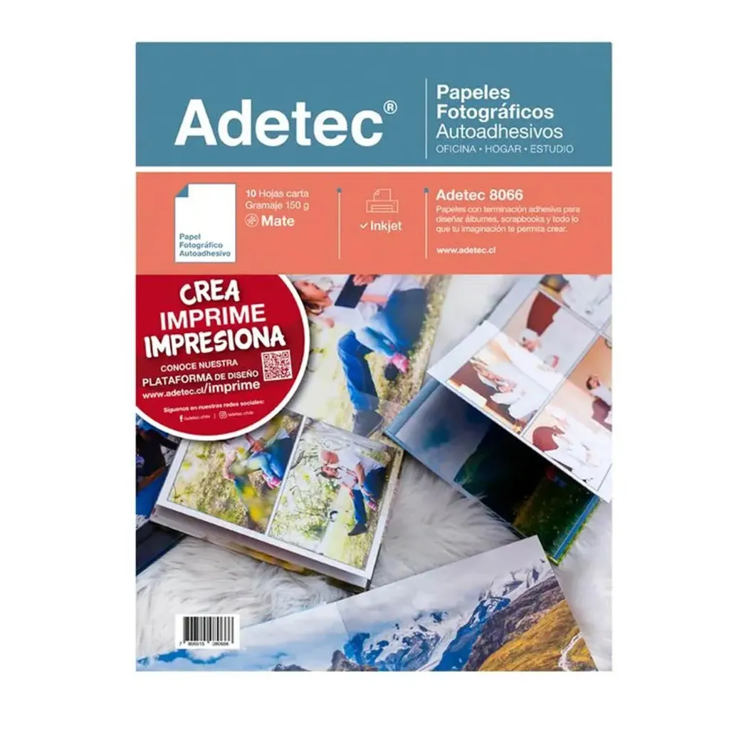 [8066] Papel Fotográfico Autoadhesivo Mate Adetec 150 Grs. Carta 10 hjs