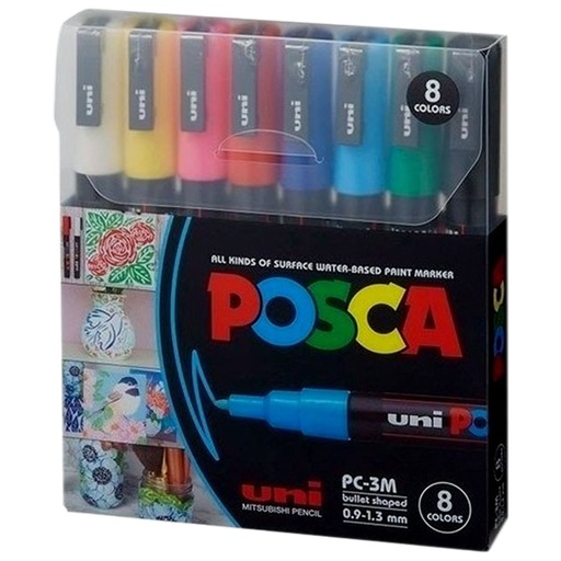 Marcador Uni Posca Set 8 Colores 3M (0.9 mm-1.3mm)
