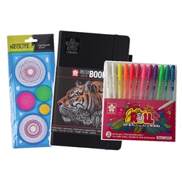 [KITR1F3001] Sketchbook hoja negra + Espirógrafo + Set 12 colores Gelly Roll