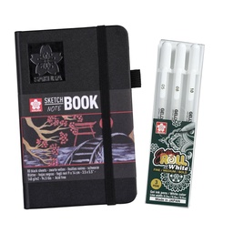 [KITR2F3030] Sketchbook Sakura Hoja Negra 9x14 + Set 3 Gelly Roll Blanco