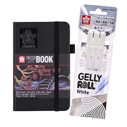 [PROMO29] Sketchbook Sakura Hoja Negra 9x14 + Set 3 Gelly Roll Blanco