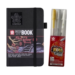 [KITR2F3020] Sketchbook Sakura Hoja Negra 9x14+Set 3 Gelly Roll Metálicos