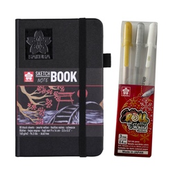 [PROMO28] Sketchbook Sakura Hoja Negra 9x14+Set 3 Gelly Roll Metálicos