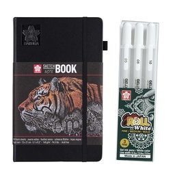 [KITR1F5200] Sketchbook Sakura Hoja Negra 13x21 + Set 3 Gelly Roll Blanco