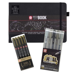 [PROMO11] Kit Sketchbook hoja negra 14x21cm + Set 5 Gelly Roll Grises