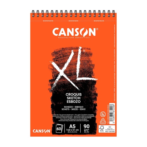 Croquera Canson XL Croquis 90gr 60 hjs A5(14.8x21cm)