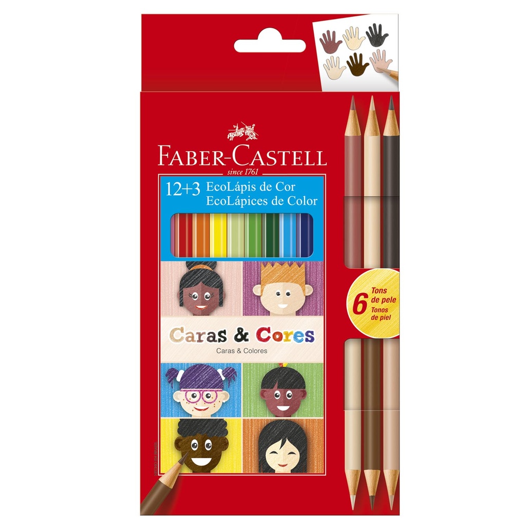 [120112cc] Lápices Faber-Castell Ecolápices 12+3 bicolor Caras y Colores