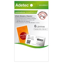 [34508] Lámina Autoadhesiva para Plastificar Adetec Tarjeta Visita 6ud