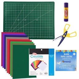 [PROMO03] Base de Corte A4(Verde) + Tijera Zig Zag + Pegamento en Barra + Papeles