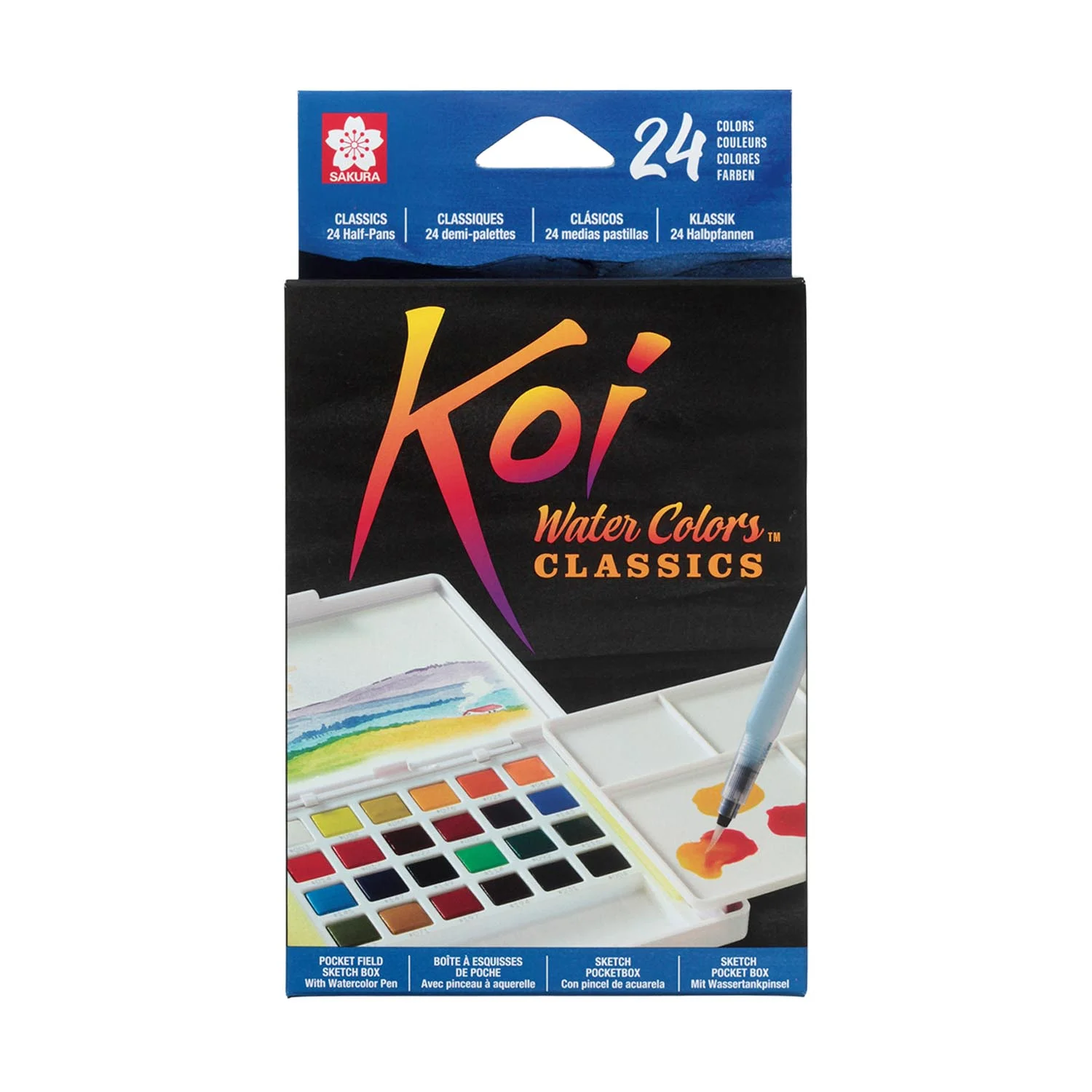 Sakura Koi Water Colors – Boîte Croquis Poche 24 Demi-godets – Métalliques, Fluo, Nacrées – Aquarelle Voyage