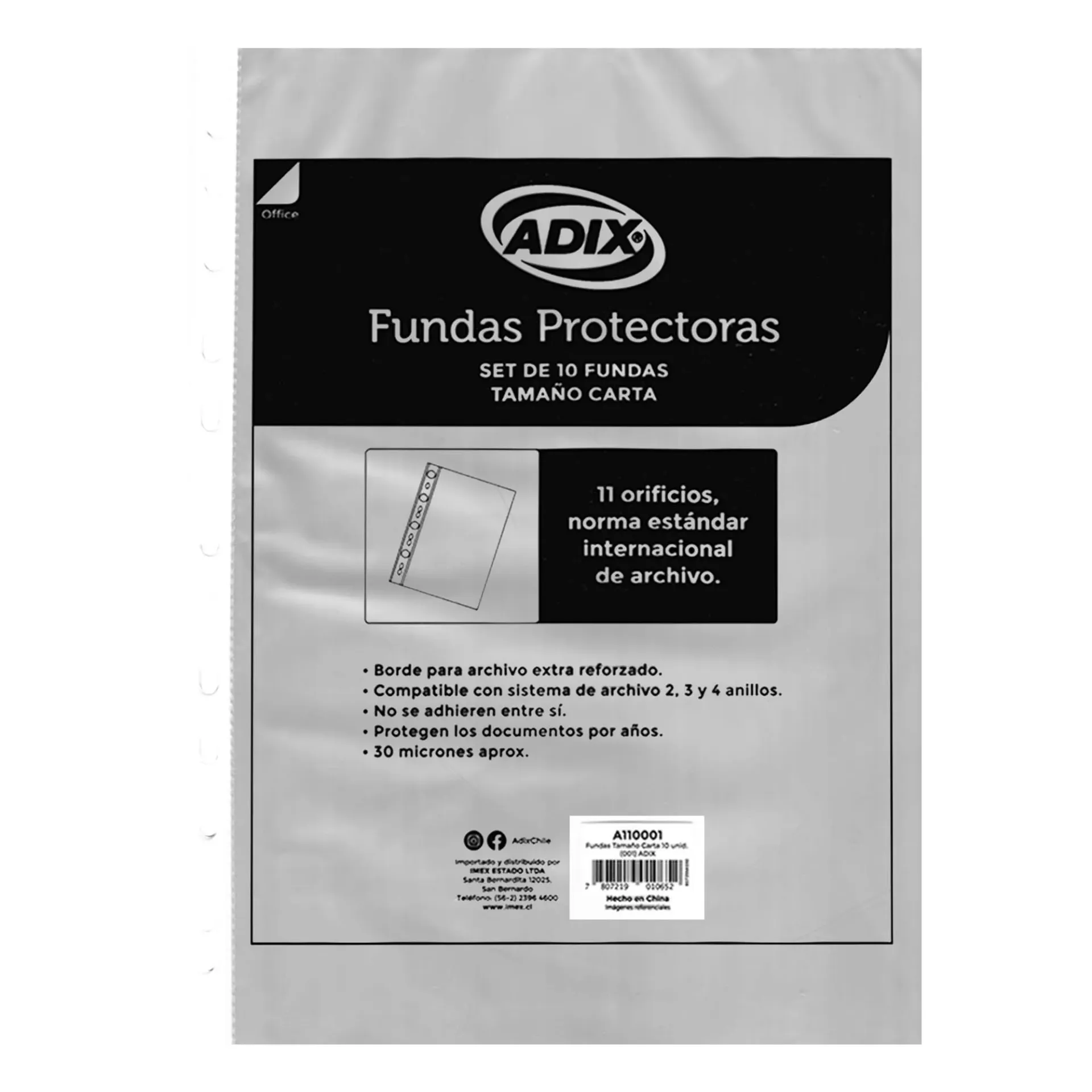 [A110001] Funda Plástica Transparente Adix para Archivador Carta(10ud)