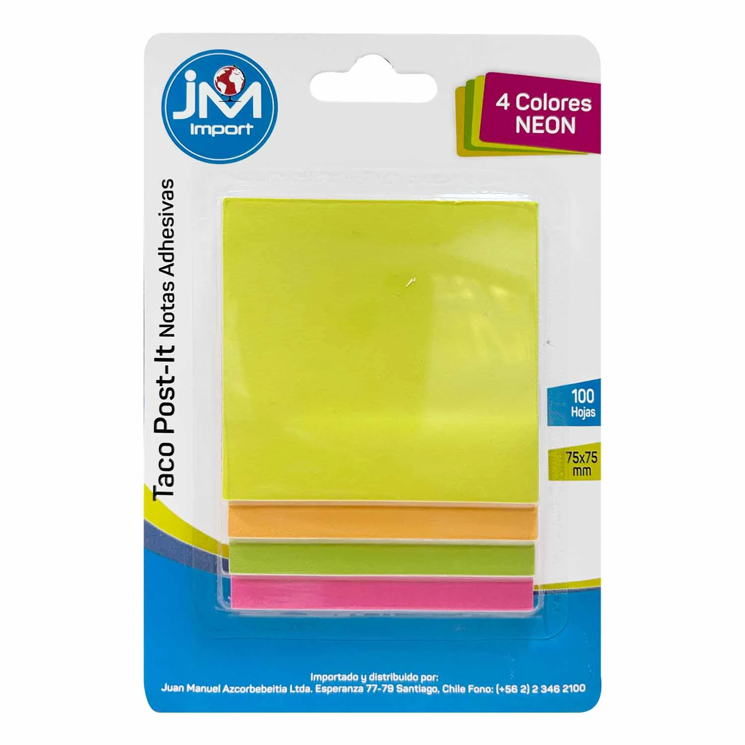 [TACOHOL009] Taco de Notas adhesivas Post It 75X75mm 4 Colores Neon 100hj