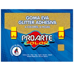 [33880-K] Goma Eva Glitter Adhesiva Proarte 6 pliegos 6 colores 20 x 30cm