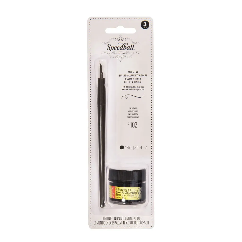 [94155] Set plumilla #102 Crow Quill y Tinta Negra 12ml Speedball