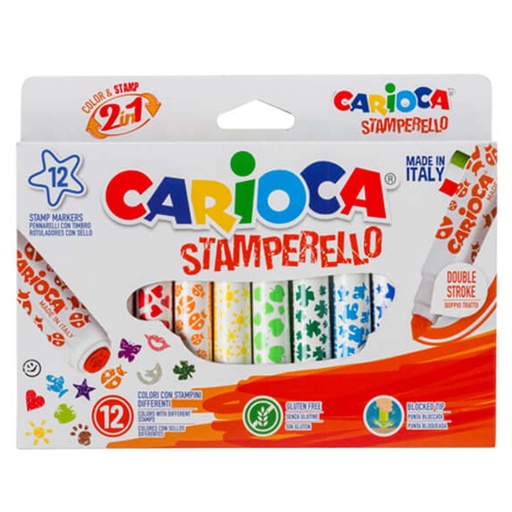 Plumones Carioca Stamperello doble punta con sello(12 colores)
