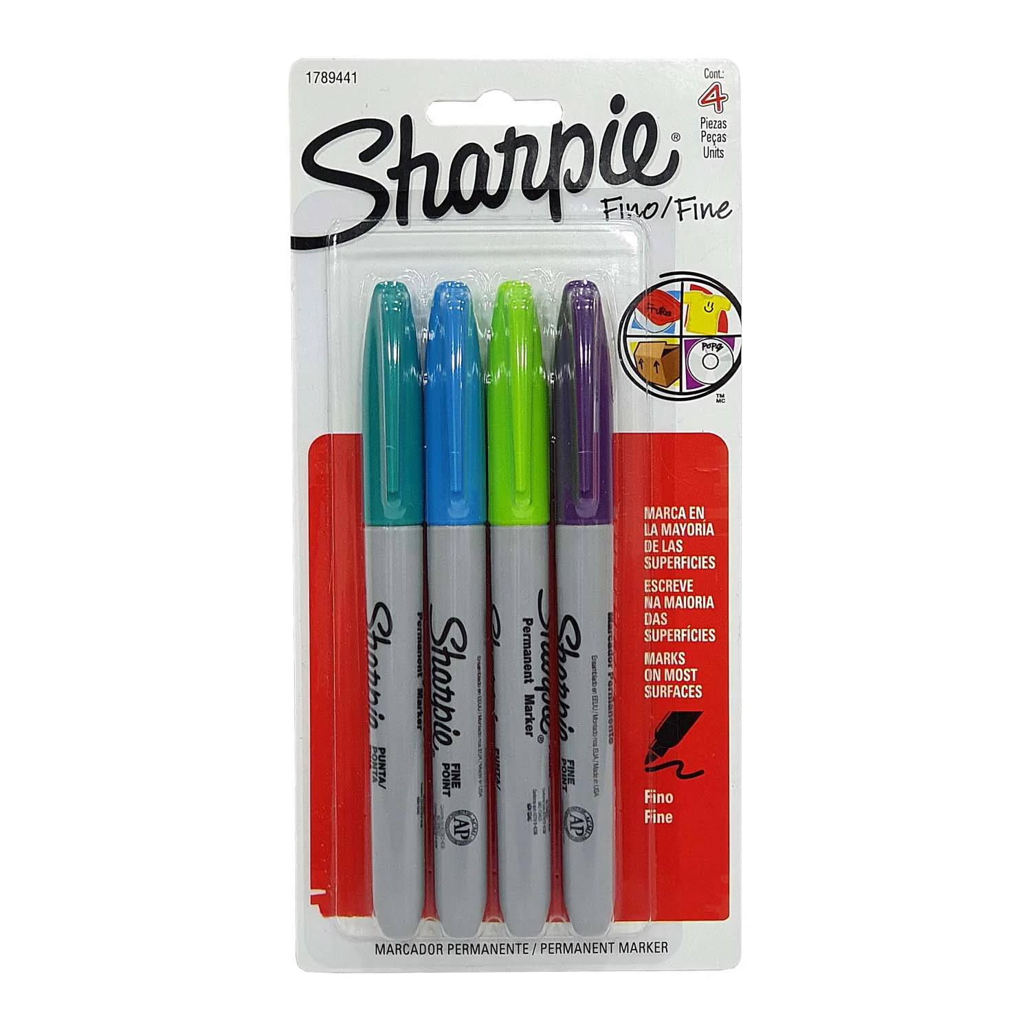 Marcador Sharpie 4 colores Punta Fina Permanente